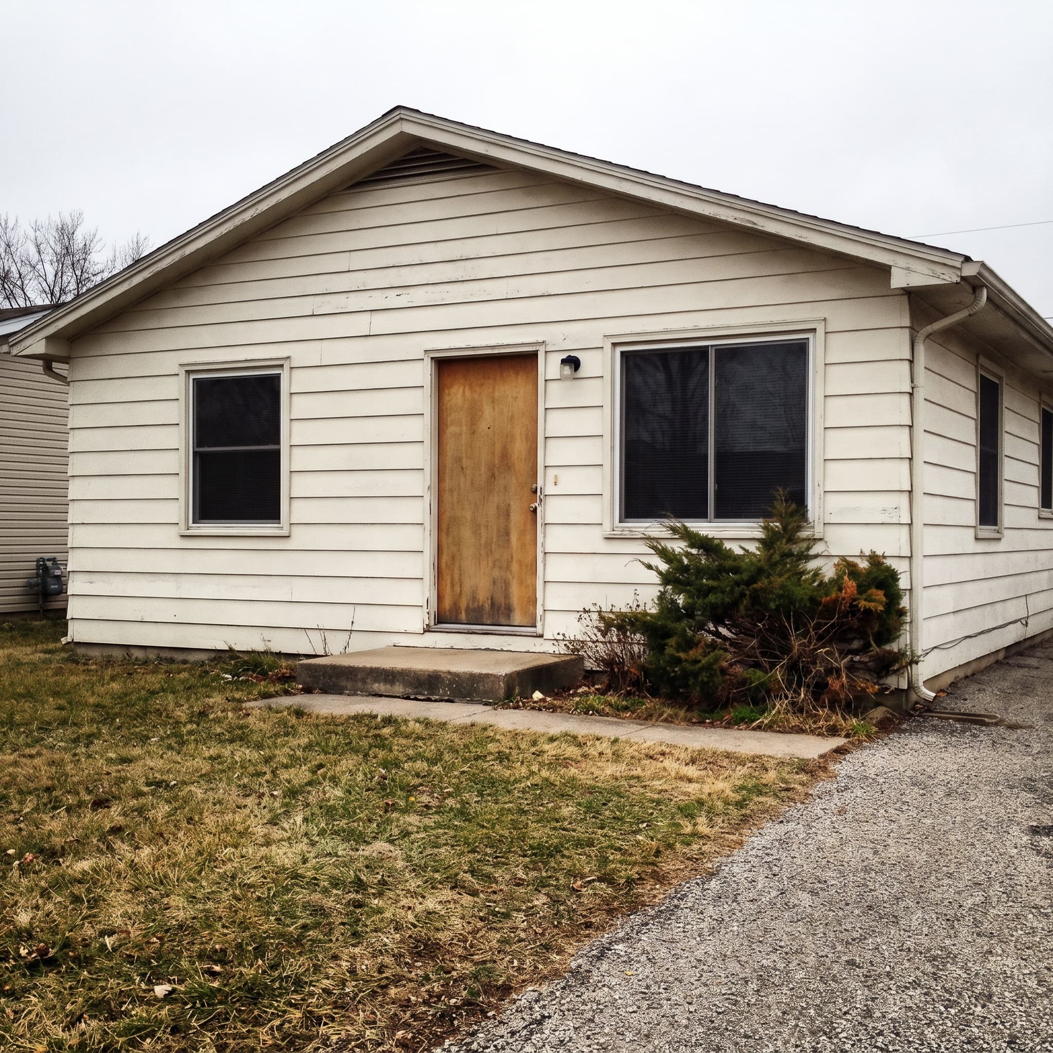 A house exterior, before and after — before